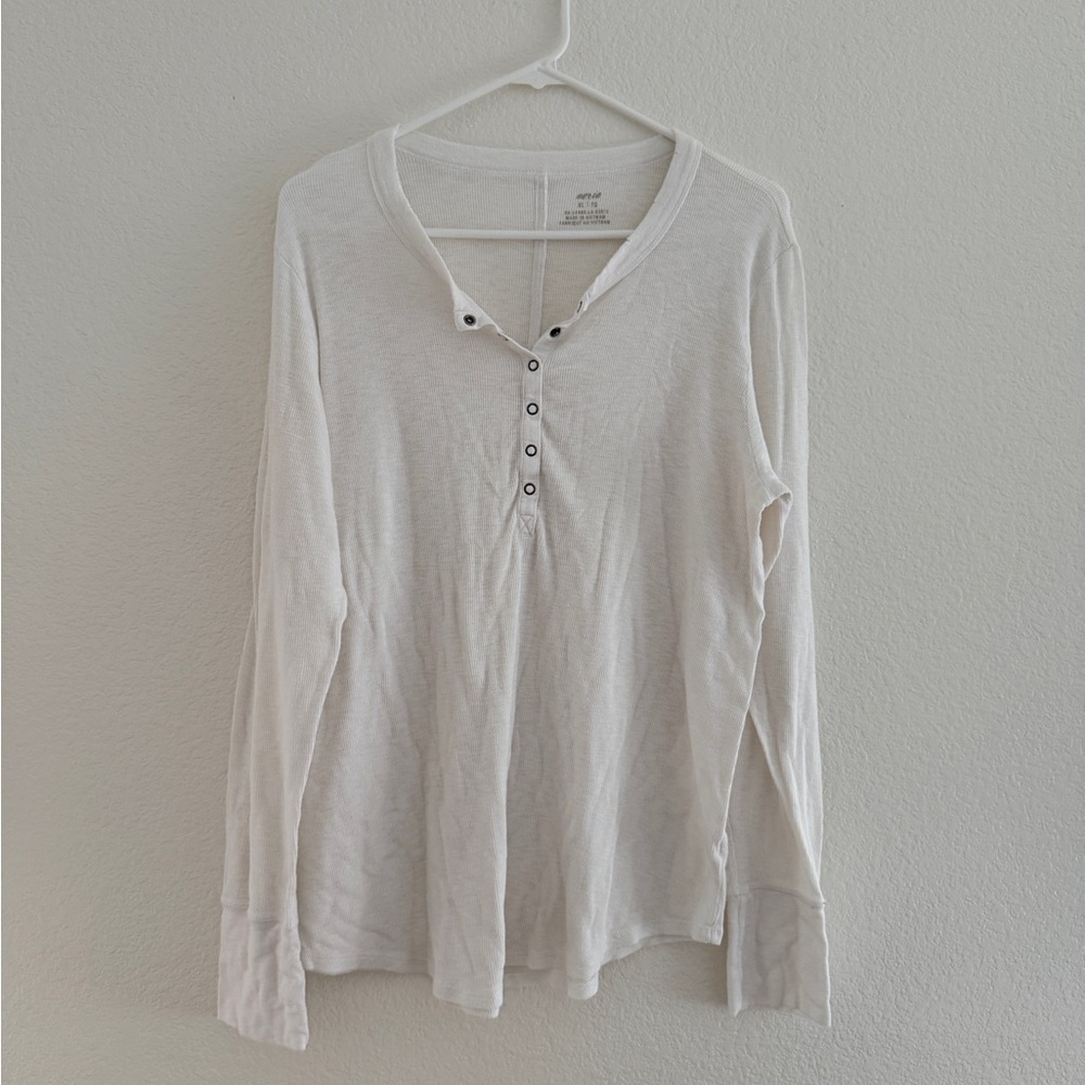 White Long Sleeve Henley Shirt